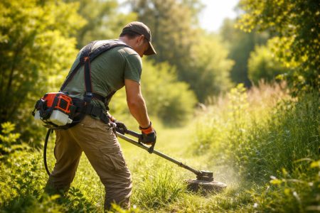 homme-jardinage-debroussailleuse-jardin-ete