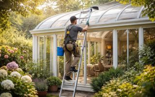 jardin-veranda-echelle-nettoyage-personne