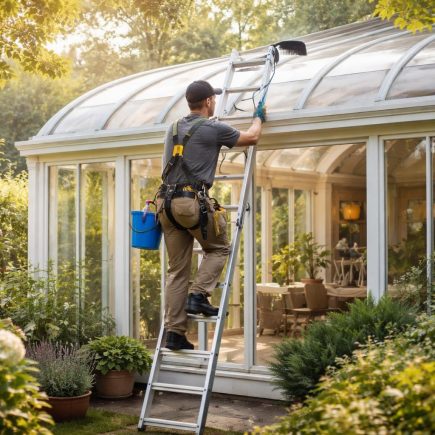 jardin-veranda-echelle-nettoyage-personne