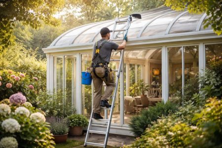jardin-veranda-echelle-nettoyage-personne
