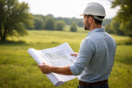 architecte-plan-terrain-verdoyant-arbres