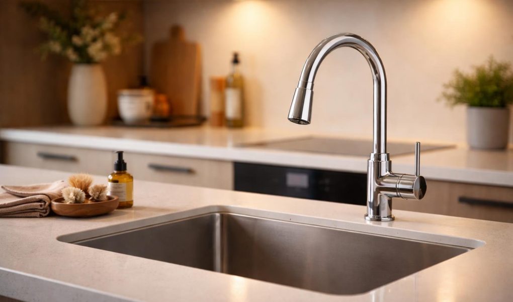 cuisine-moderne-evier-robinet-chrome