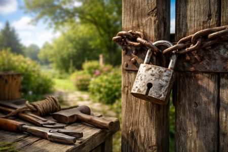 cadenas-metal-portail-bois-jardin