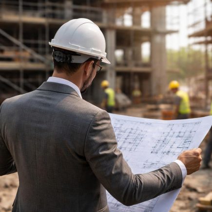 architecte-plans-chantier-ouvriers-echafaudages