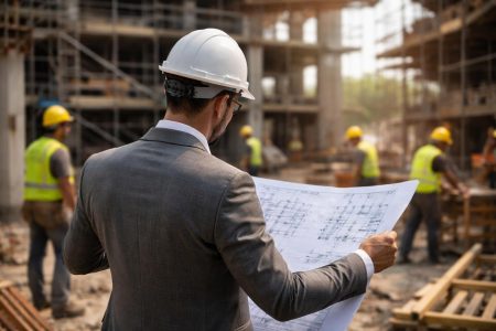 architecte-plans-chantier-ouvriers-echafaudages